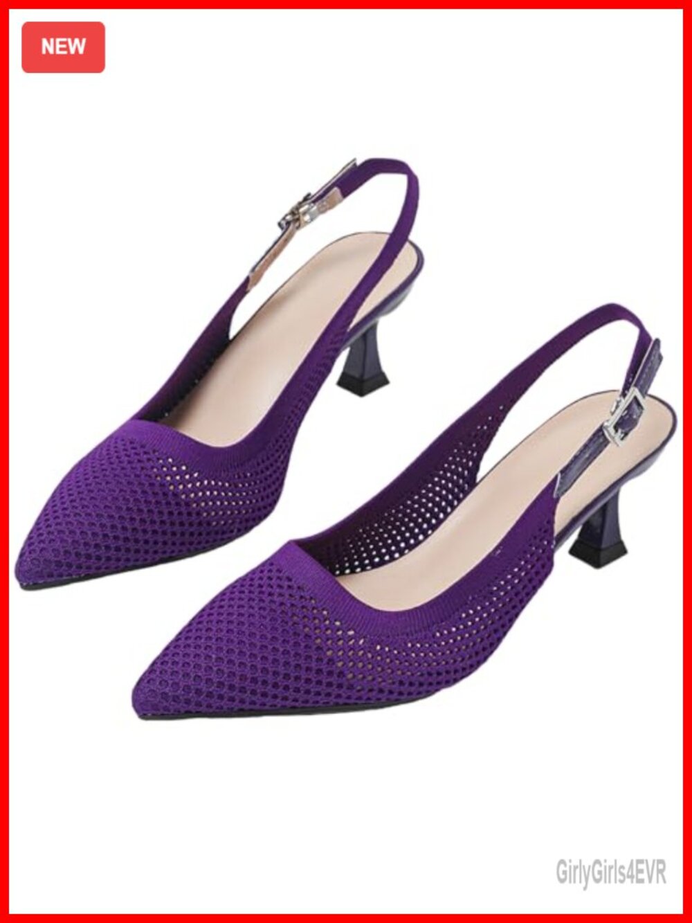 Women's Knitted Slingback Pumps Pointed Toe Kitten Heels Ankle Strap